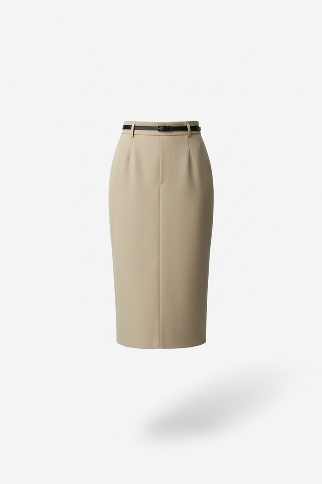 Jupe Crayon Beige Taille Haute Élégante
