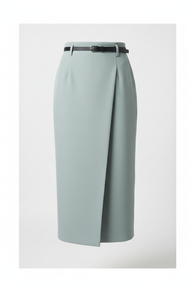 Jupe Crayon Vert D'Eau Fendue Élégante