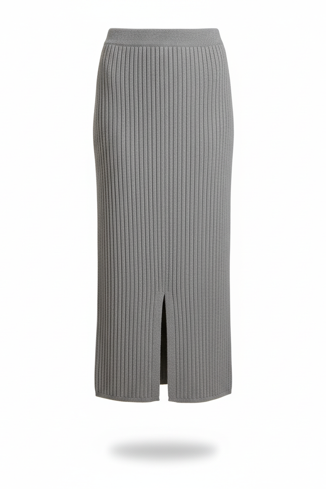 Jupe Crayon Gris Côtelée Élégante