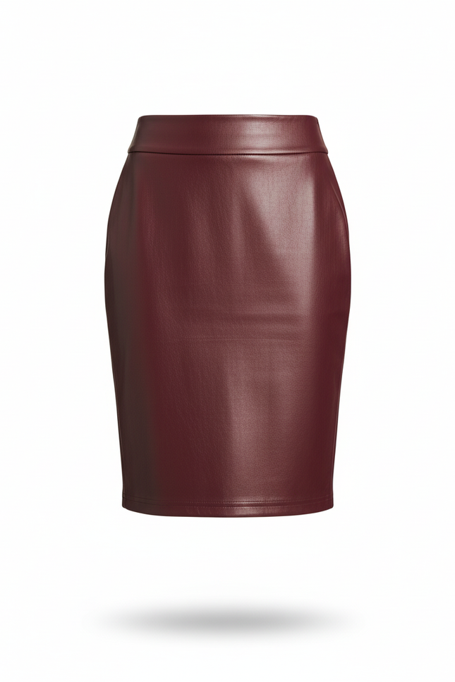 Jupe Crayon Similicuir Bordeaux Chic