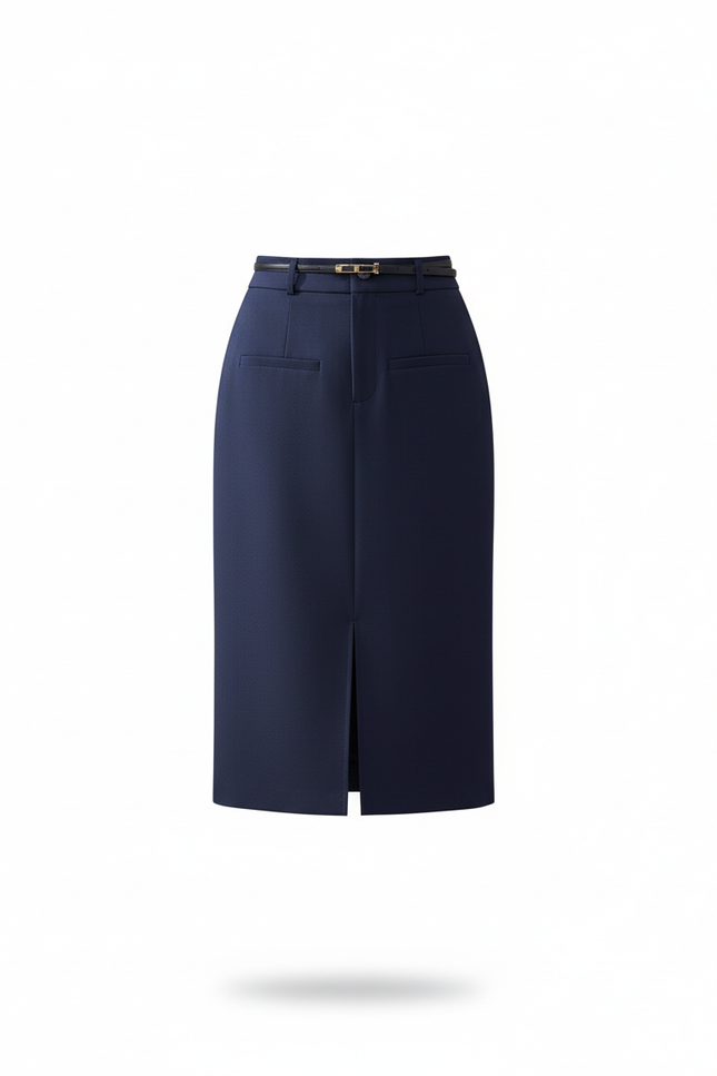 Jupe Crayon Bleue Marine Fente Élégante