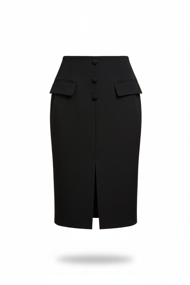 Jupe Crayon Noire Fente Élégante