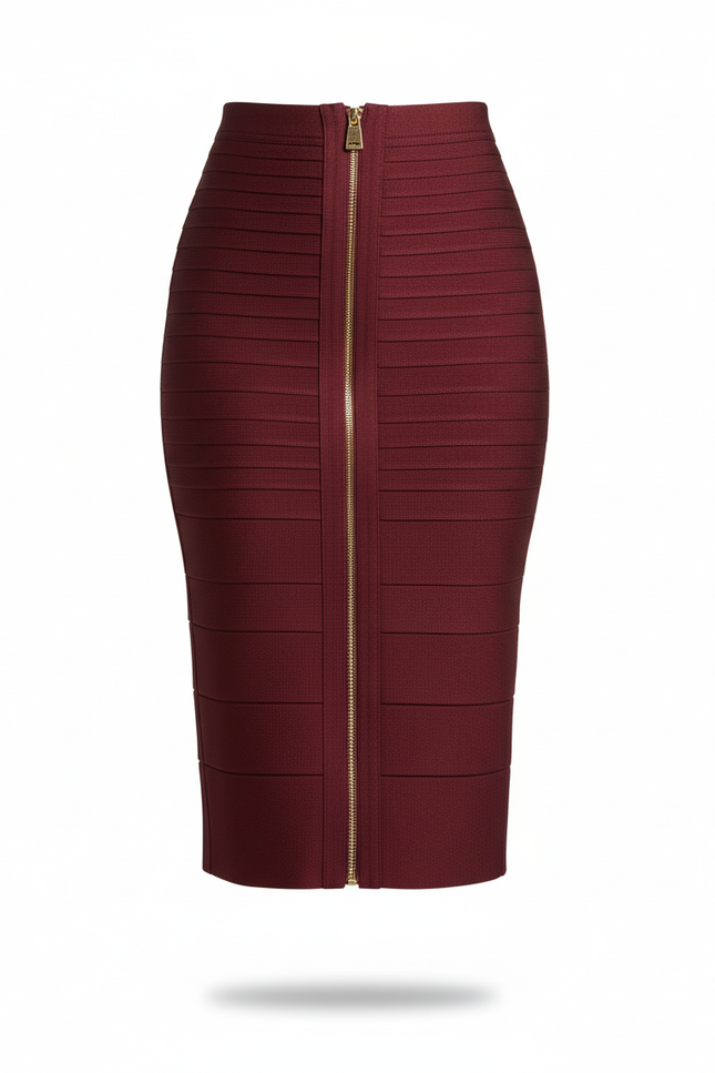 Jupe Crayon Bordeaux Chic Zip