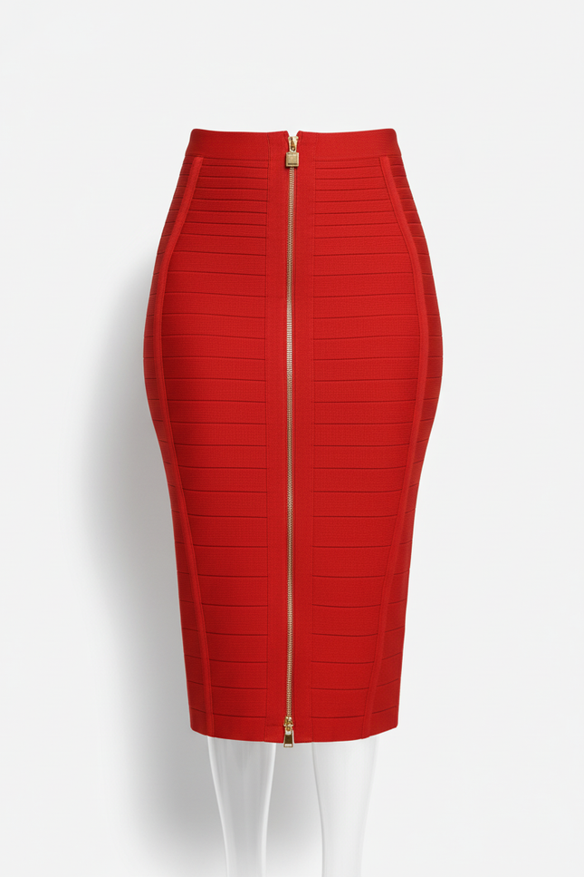 Jupe Crayon Rouge Zippée Chic
