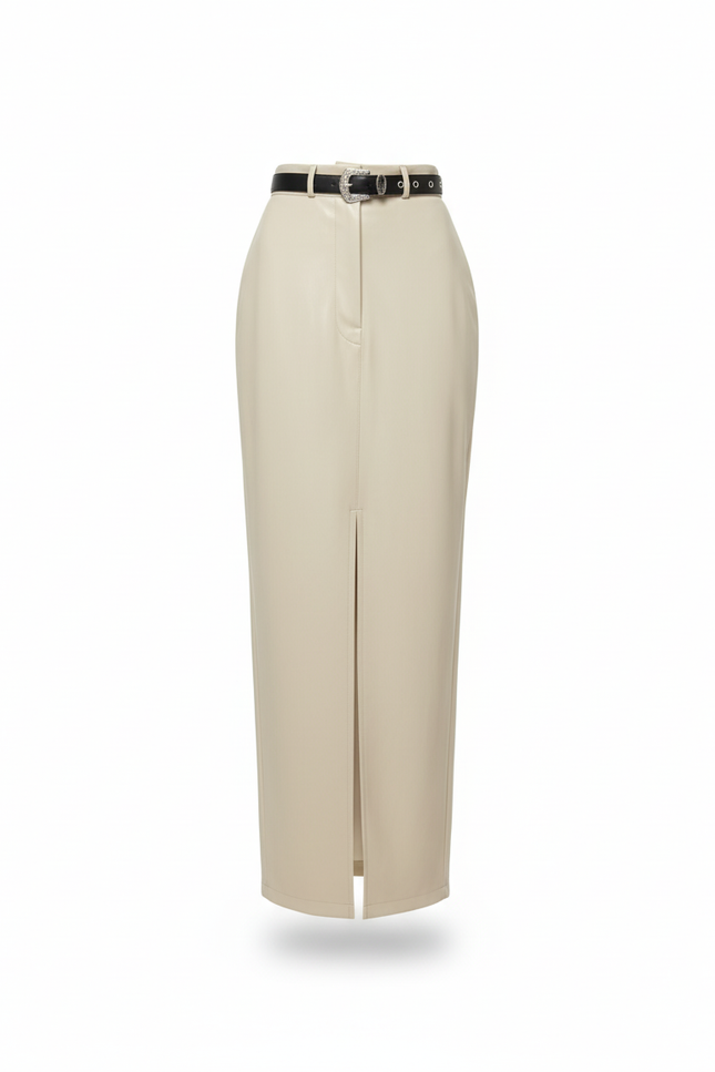 Jupe Crayon Cuir Beige
