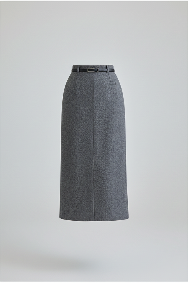 Jupe Crayon Grise Ceinturée Élégante